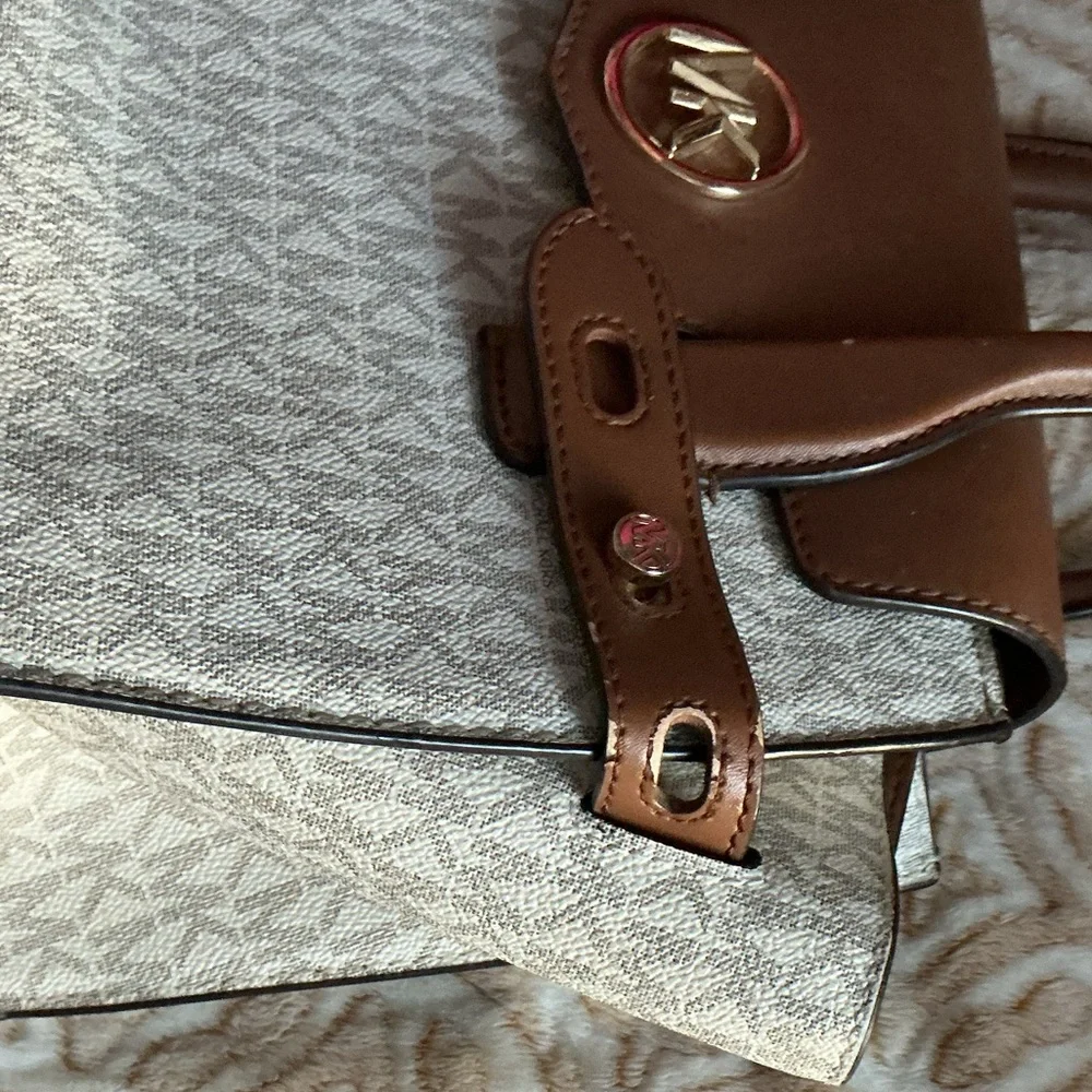 Michael Kors MK Logo Satchel • Brown & Tan • Structured Handbag